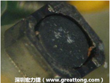 使用銀(Ag)鍍層的電源電感器(Power Inductors)，經(jīng)過推力測試后，零件端點上已經(jīng)看不到任何鍍層的痕跡了，所以其耐推力就比較小。