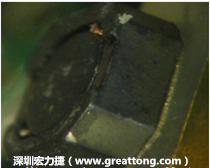 使用銀(Ag)鍍層的電源電感器(Power Inductors)，經(jīng)過推力測試后，零件端點上已經(jīng)看不到任何鍍層的痕跡了，所以其耐推力就比較小。