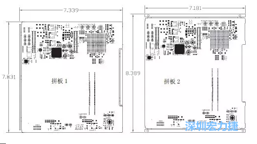 如圖11所示在兩種拼板中PCB單元的邊條位置不同，拼板1中邊條在長邊方向，而拼板2中邊條在短邊方向-深圳宏力捷