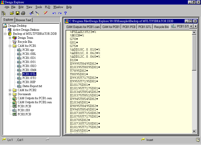 要檢查各Gerber輸出文件，則在瀏覽器中打開CAM Output for PCB1，即可看到一系列Gerber輸出文件。