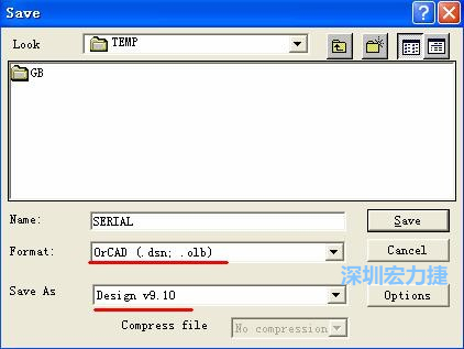選擇菜單 File－Save As，輸出格式選 ORCAD 9.10。