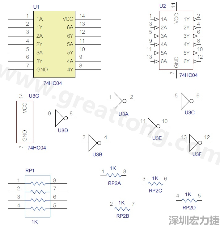 圖1 半導(dǎo)體元件供應(yīng)商所畫的電路圖符號(hào)是模擬元件的接腳圖，而非訊號(hào)流程。