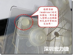橡膠薄膜(membrane)的定位圓柱，可以用來塞入塑膠上的橢圓形孔洞，最為緊配的定位之用。