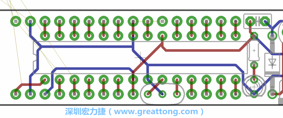 如果可以的話盡量讓接地線保持在電路板的背面，這樣它們就可以在可能范圍內(nèi)和最大的接地面連結(jié)在一起。