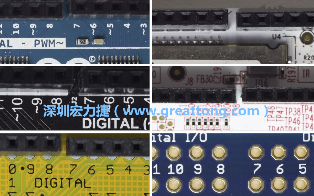 各種不同尺寸的Arduino上第7、8腳位的間距。