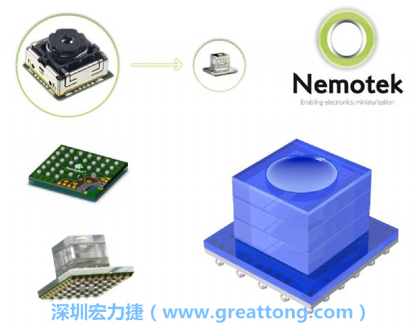 Nemotek利用WLP制作image sensor模組，搭配光學(xué)透鏡設(shè)計，可讓image sensor模組的占位面積大幅縮小，生產(chǎn)可用自動送料快速制作，節(jié)省產(chǎn)制成本。