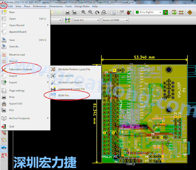 在Kicad的PCB Editor, 點選 File->Fabrication Outputs->BOM File, 即可產(chǎn)生一個 .csv 的Excel 檔案。