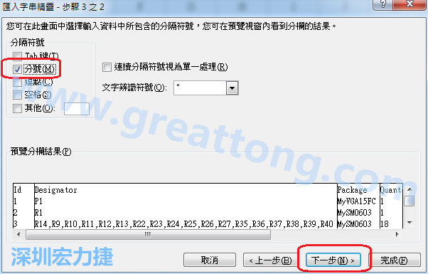 新增一個新的Excel文檔，[資料]匯入[從文字檔]，然后選擇剛產(chǎn)生的BOM (.csv)檔案，并以"分號"作為分隔符號。