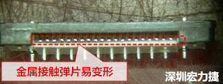 塑膠蓋子塞到connector內(nèi)側(cè)，加熱后金屬彈片容易局部變形。 