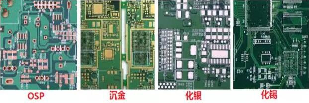表面工藝分：熱風整平，沉金， 化銀， 化錫， OSP 等幾種表面工藝